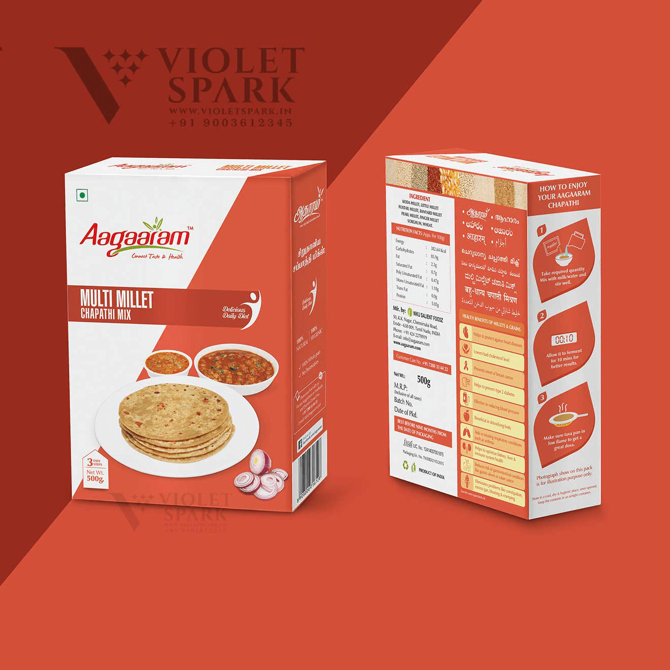 Aagaaram Multi Millet Chapathi Mix Box Branding Packaging Design Digital Marketing in Erode by Violet Spark