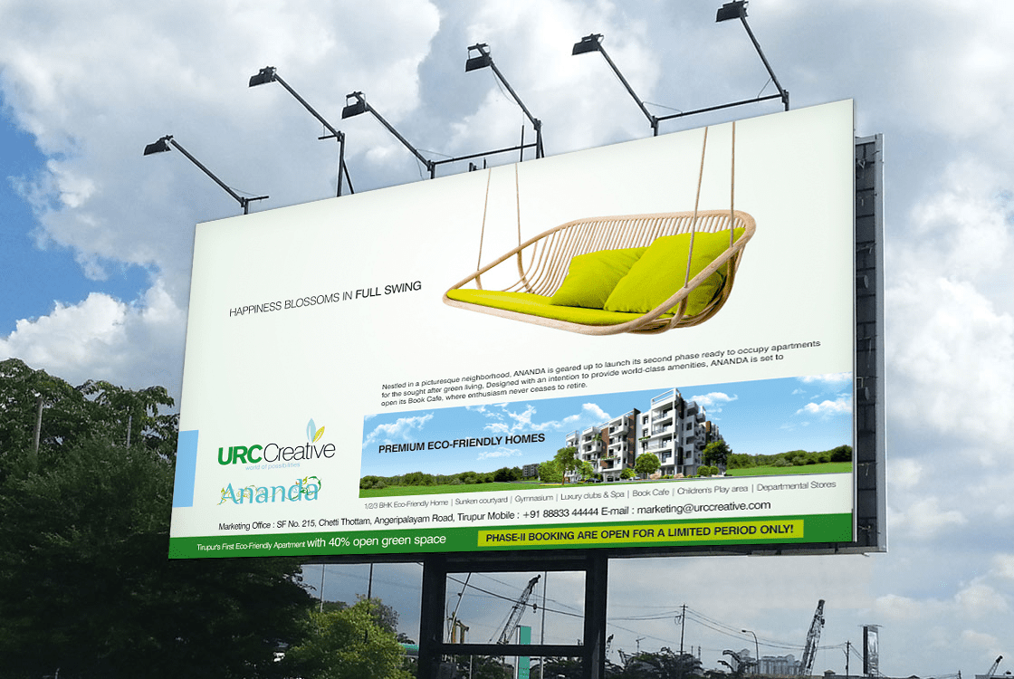 URC Creative Ananda Hoarding Branding & Packaging Design in Tiruppur by Creative Prints thecreativeprints