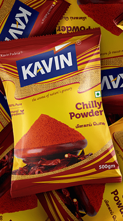 Kavin Chilli PowderGraphic Design, Branding Packaging Design in Namakkal by Creative Prints thecreativeprints