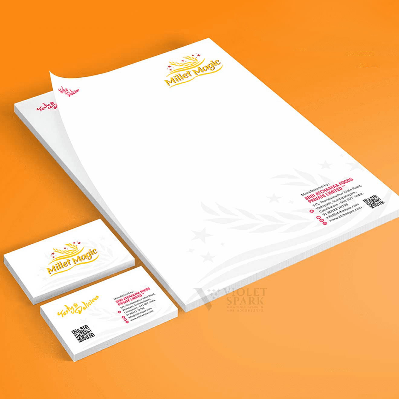 Millet Magic Letter Head and Visiting Card Branding Packaging Design Digital Marketing in Coimbatore by Violet Spark