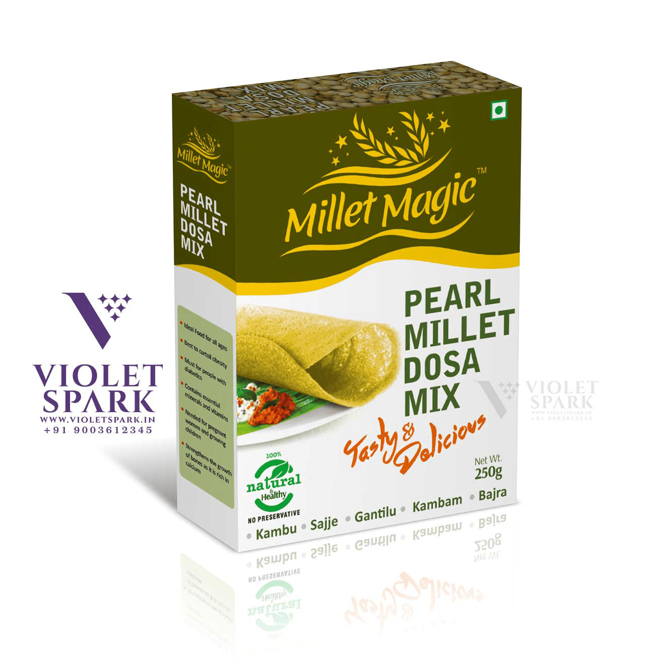 Millet Magic Pearl Millet Dosa Mix Branding Packaging Design Digital Marketing in Hyderabad by Violet Spark