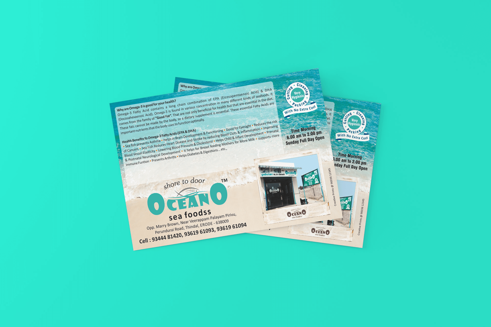 Oceano Sea Food Handbill Graphic Design, Branding Packaging Design in Chennai by Creative Prints thecreativeprints