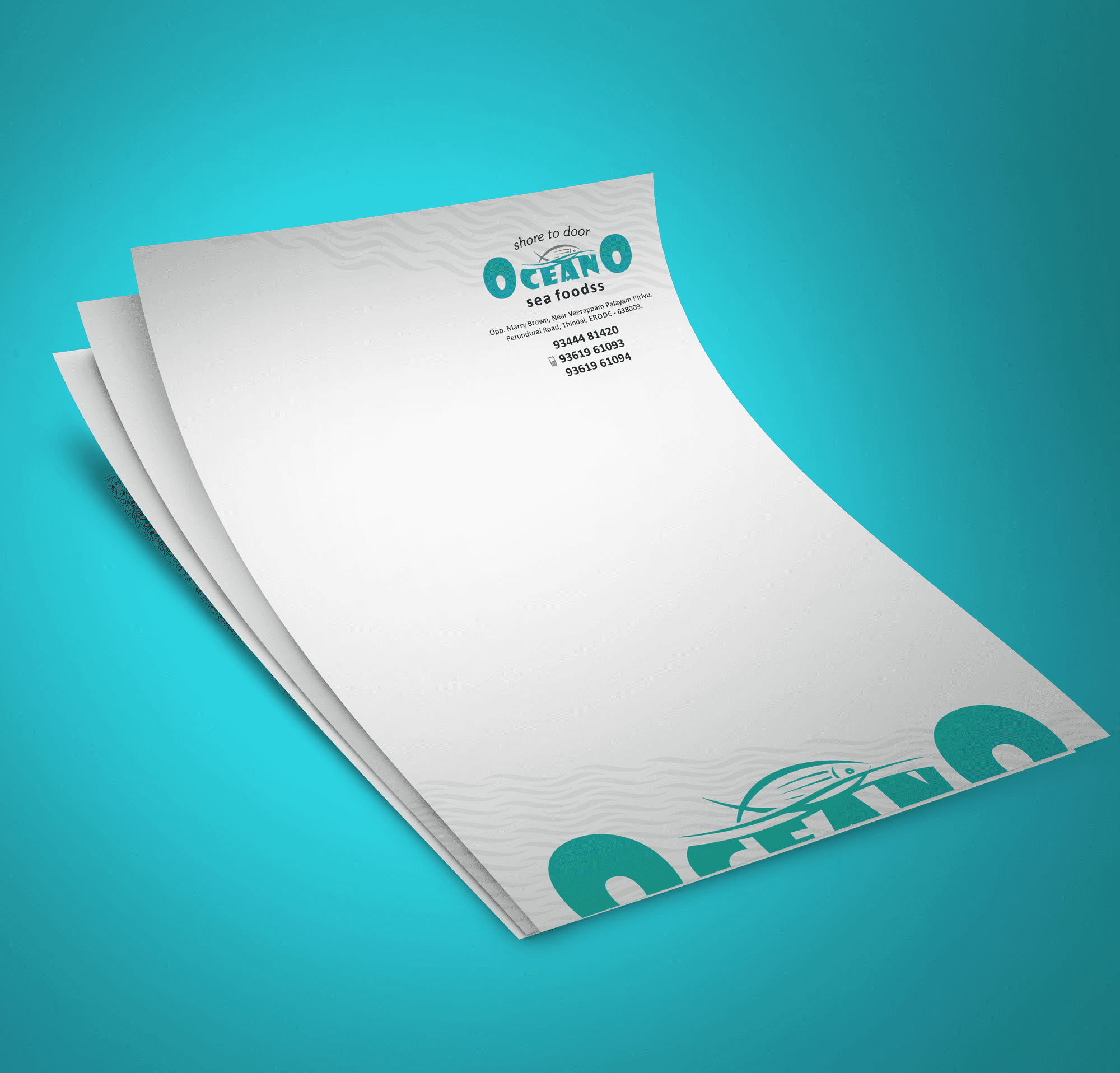 Oceano Sea Food Letter Head Graphic Design, Branding Packaging Design in Karur by Creative Prints thecreativeprints