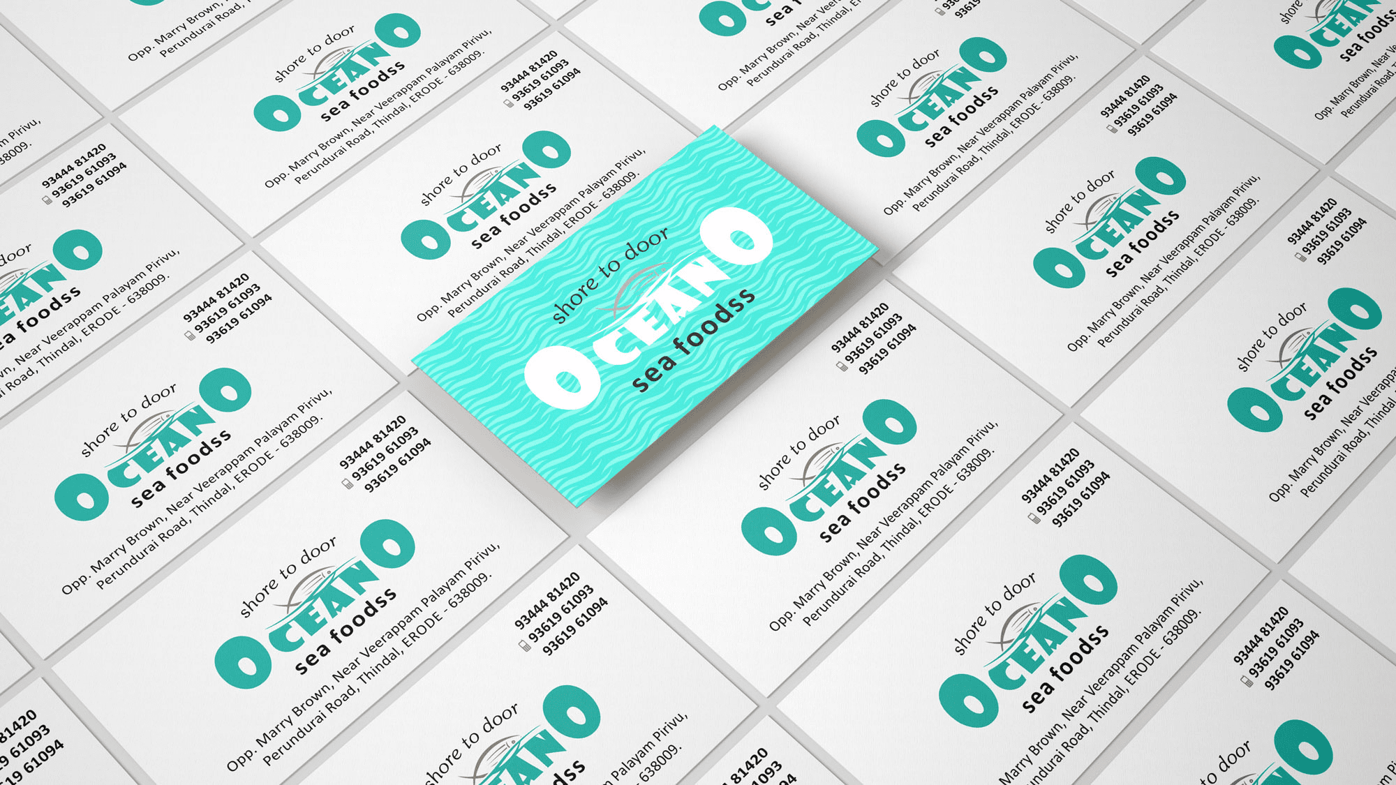Oceano Sea Foods Visiting Card Graphic Design, Branding Packaging Design in Chennai by Creative Prints thecreativeprints