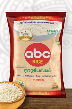 ABC Brand Rajabhogam Rice Branding & Packaging Design in Tiruchengode by Creative Prints thecreativeprints