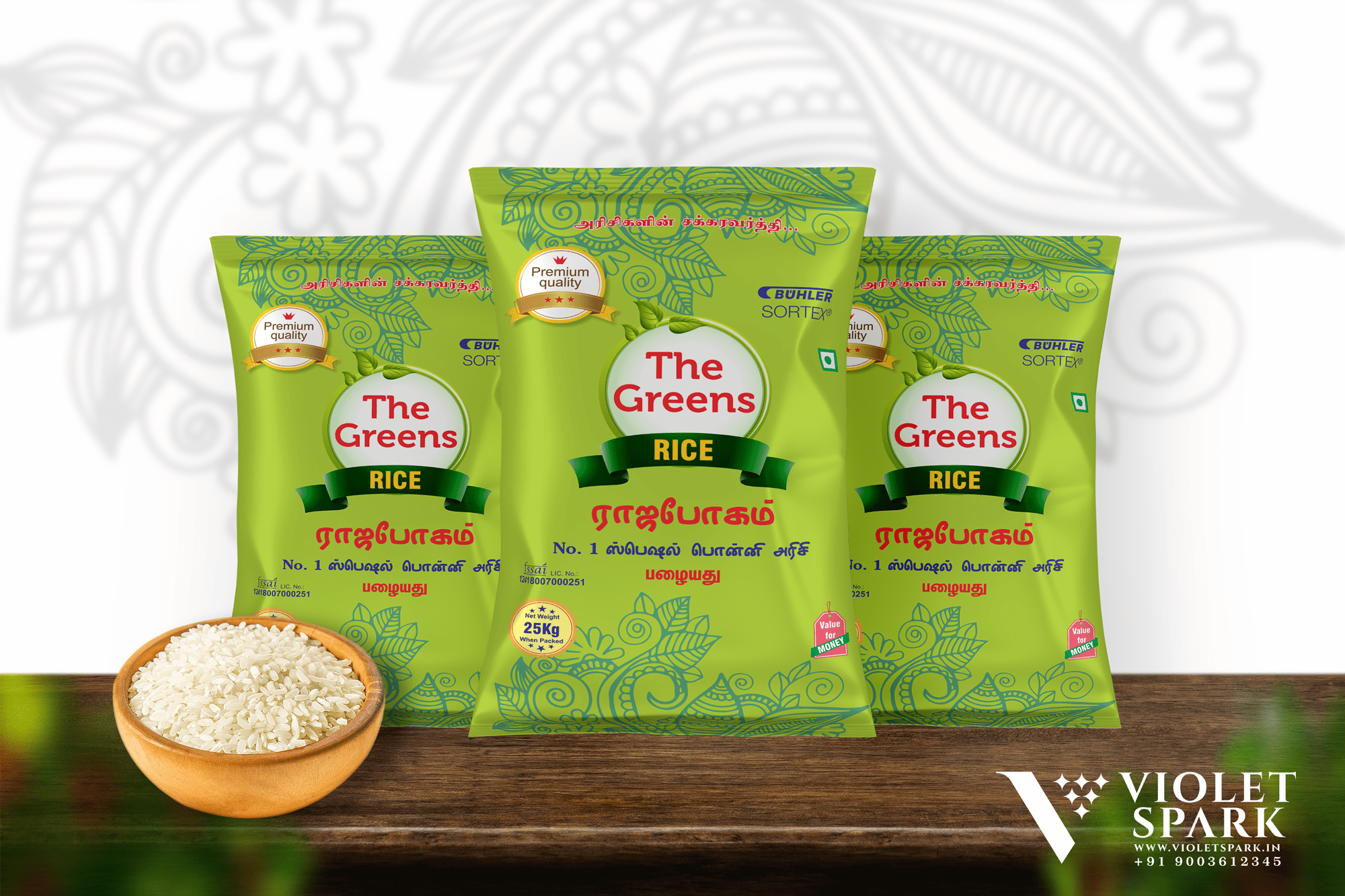 The Greens Brand Rajabhogam Rice Bags Branding & Packaging Design in Erode by Creative Prints thecreativeprints