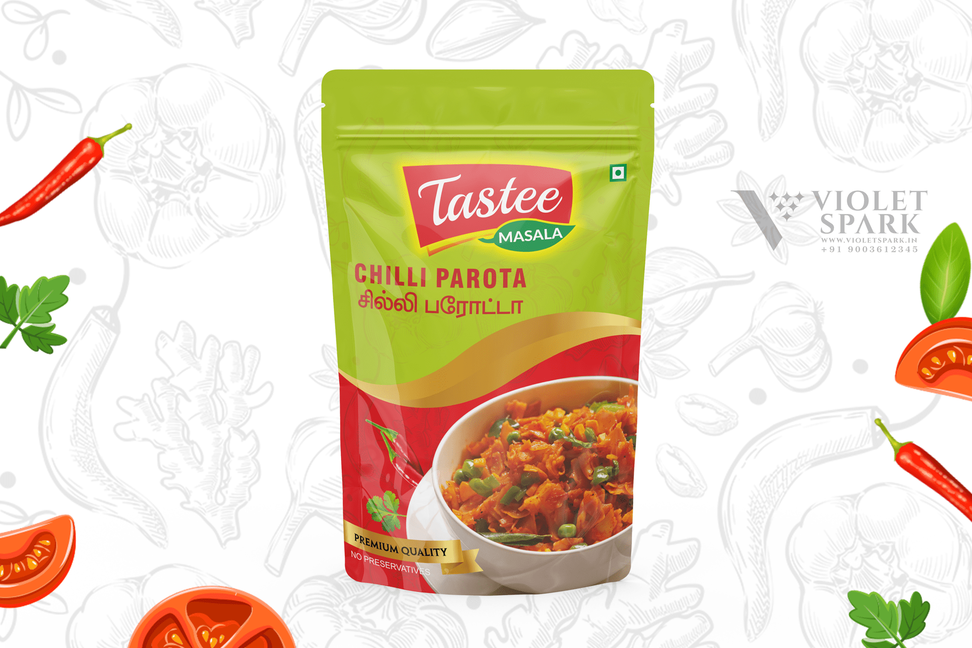 Tastee Masala Brand Chilli Parotta Pouch Packaging Design in Chennai by Creative Prints thecreativeprints
