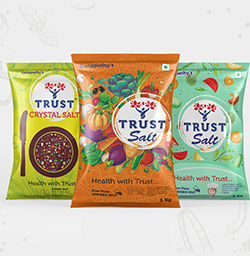 Trust Brand Salt Logo, Branding and Packaging Design in Erode by Creative Prints thecreativeprints