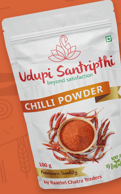Udupi Santripthi Chilli Powder Branding Packaging Design Digital Marketing in Coimbatore by Creative Prints thecreativeprints