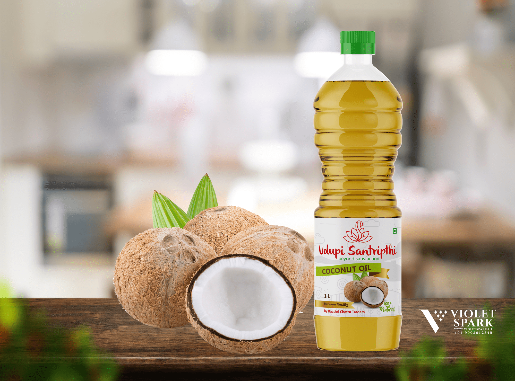 Udupi Santripthi Brand Coconut Oil Sticker Lable Design Branding Packaging Design Digital Marketing in cochin by Violet Spark
