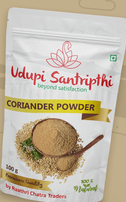 Udupi Santripthi Coriander Powder Branding Packaging Design Digital Marketing in Coimbatore by Creative Prints thecreativeprints