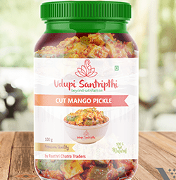 Udupi Santripthi Cut Mango Pickle Branding Packaging Design Digital Marketing in Hderabad by Creative Prints thecreativeprints