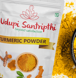 Udupi Santripthi Turmeric Powder Branding Packaging Design Digital Marketing in Tiruppur by Violet Spark