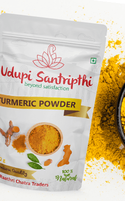 Udupi Santripthi Turmeric Powder Branding Packaging Design Digital Marketing in Tiruppur by Creative Prints thecreativeprints