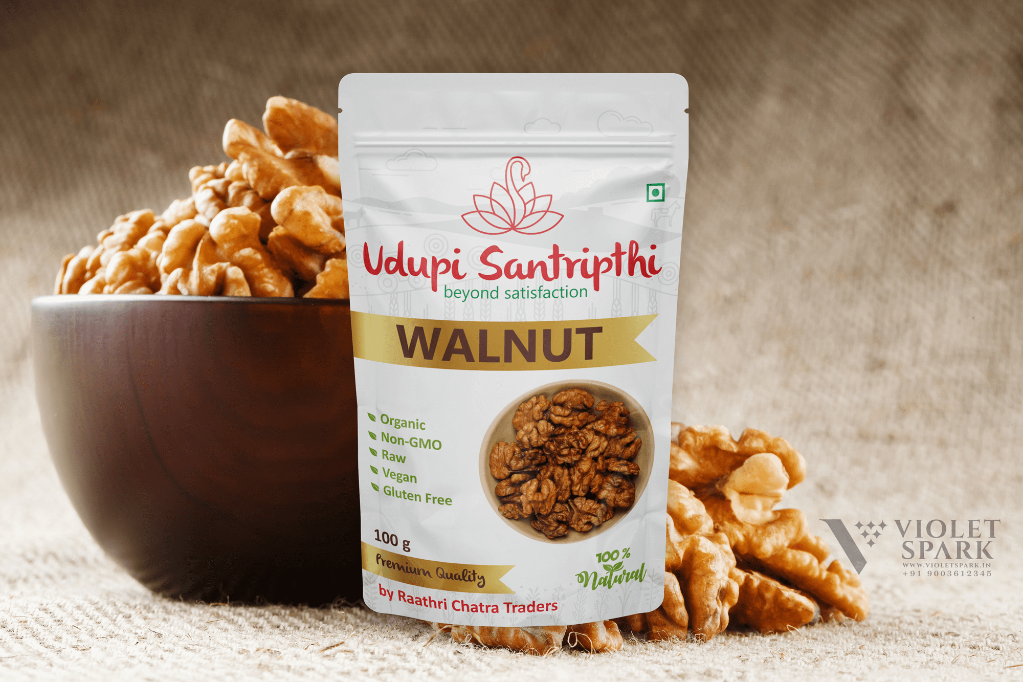 Udupi Santripthi Brand Walnut Branding Packaging Design Digital Marketing in Coorg by Violet Spark