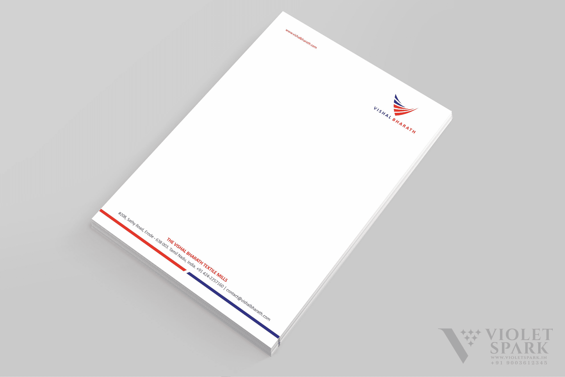 The Vishal Bharath Textile Mills Letter Head Branding & Packaging Design in Coimbatore by Violet Spark